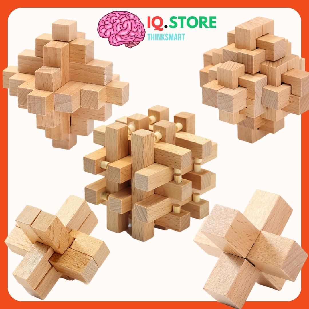 Bộ đồ chơi tháo lắp gỗ mở khóa Khổng Minh 3D rèn luyện trí thông minh - Trò chơi câu đố phát triển trí tuệ IQ Puzzle