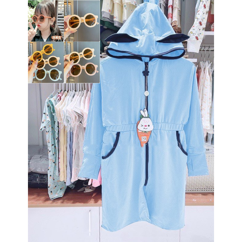 Áo Chống Nắng Toàn Thân TAI THỎ Cho Bé Từ 10-30kg