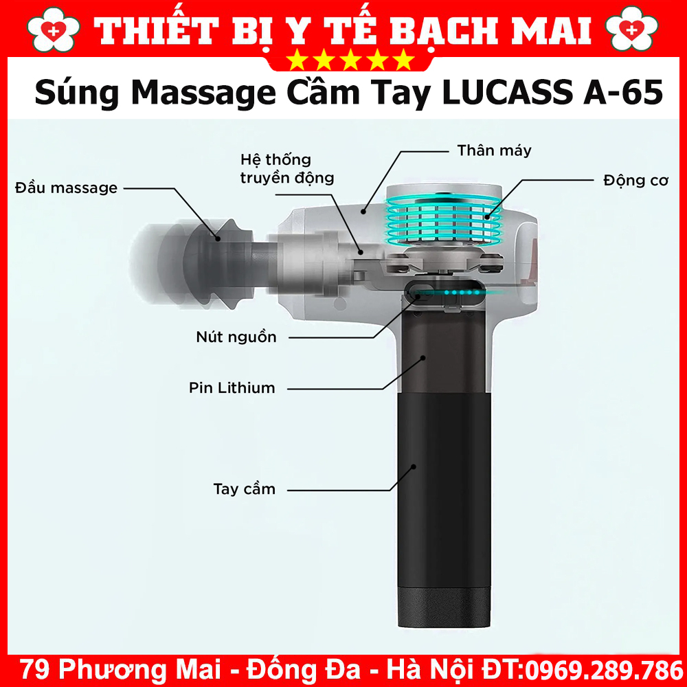 Máy Massage Cầm Tay LUCASS A65 Súng Massage Giảm Đau Mỏi Cơ Bắp Mát Xa Lưng Vai Cổ Gáy matxa toàn thân