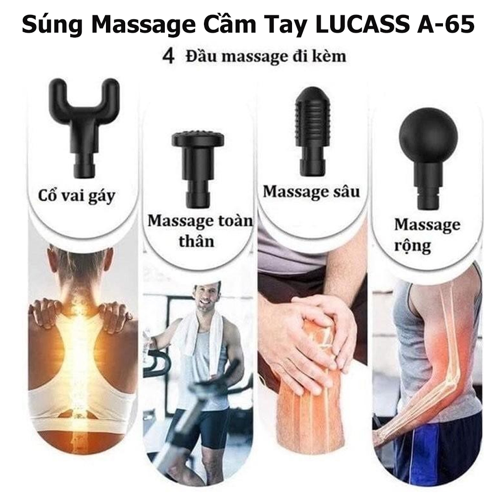 Máy Massage Cầm Tay LUCASS A65 Súng Massage Giảm Đau Mỏi Cơ Bắp Mát Xa Lưng Vai Cổ Gáy matxa toàn thân