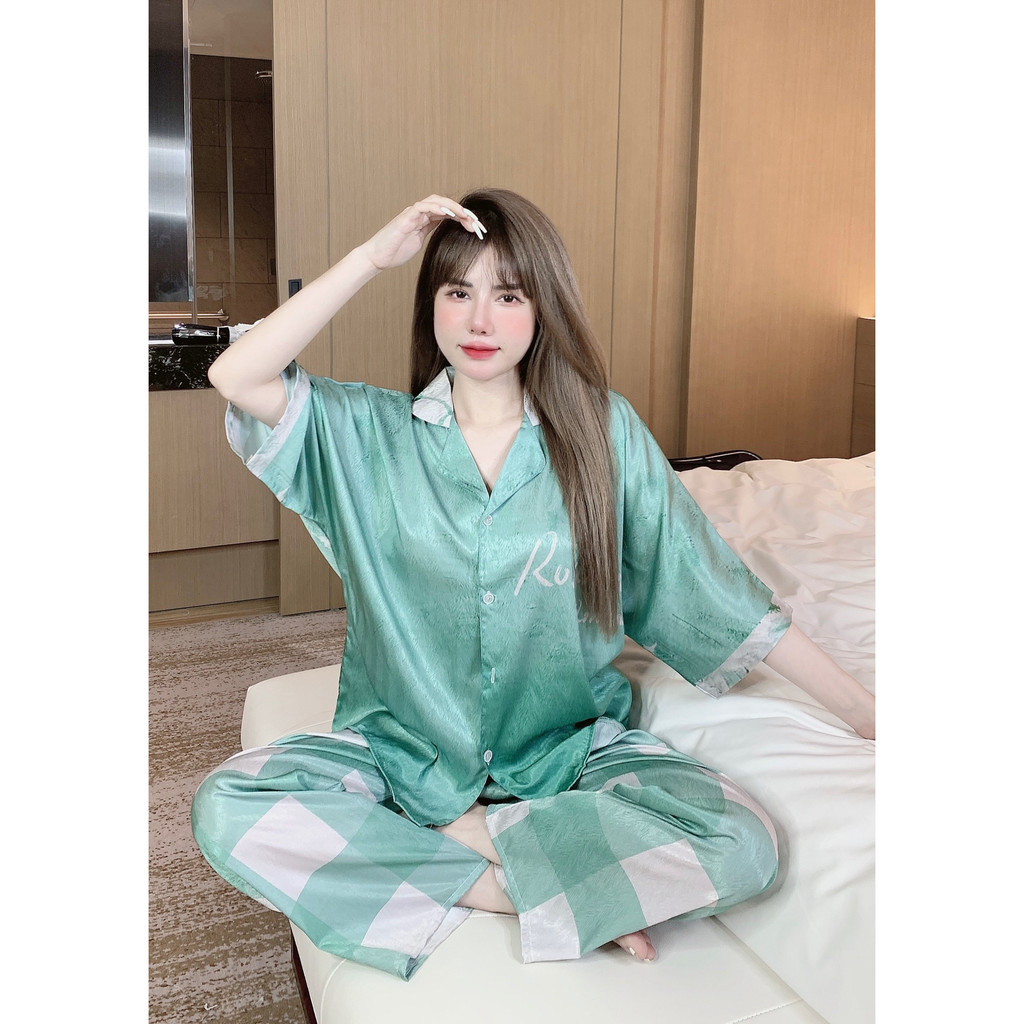 ĐỒ BỘ PYJAMA NỮ XƯỚC hoa xanh loang  - đồ bộ mặc nhà