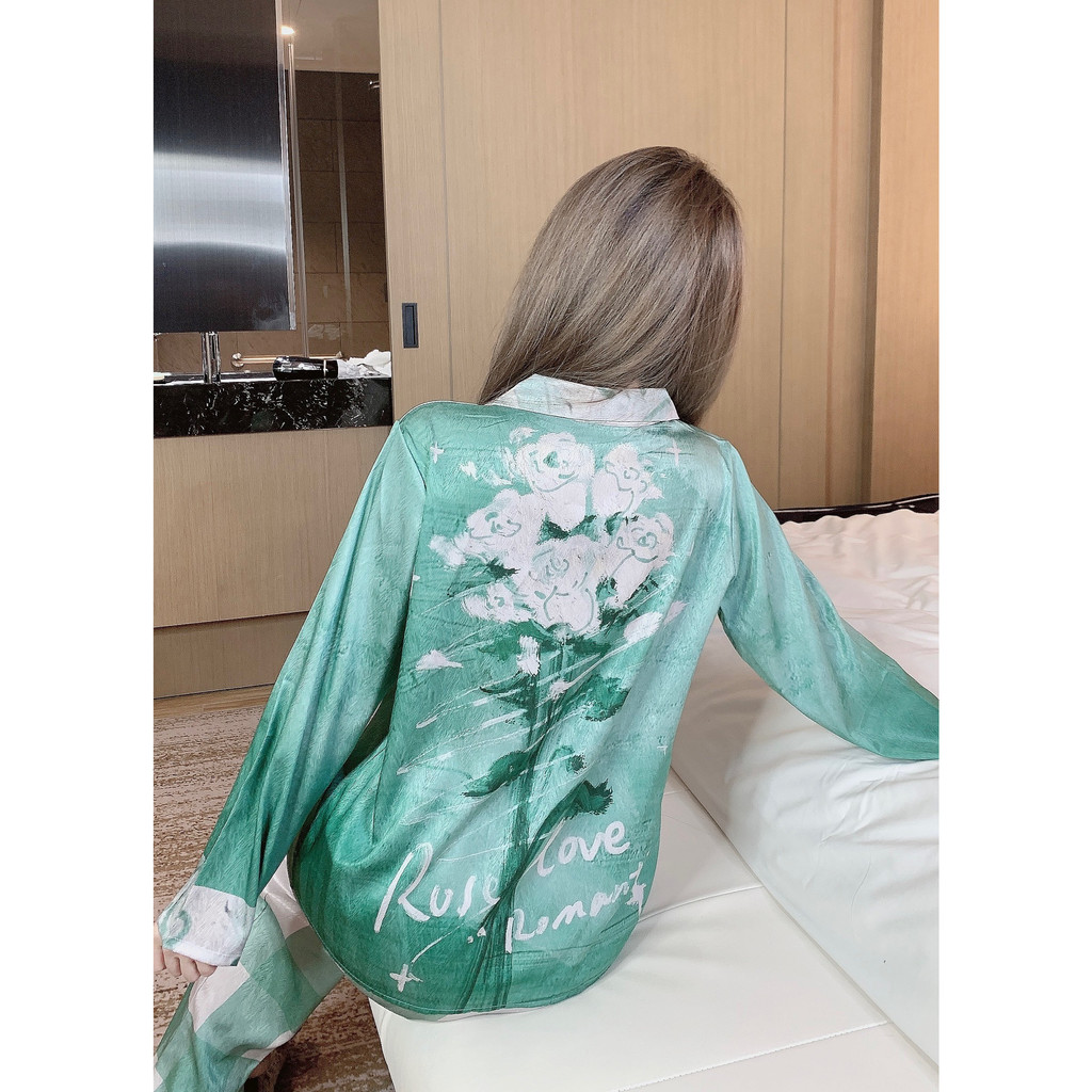 ĐỒ BỘ PYJAMA NỮ XƯỚC hoa xanh loang  - đồ bộ mặc nhà