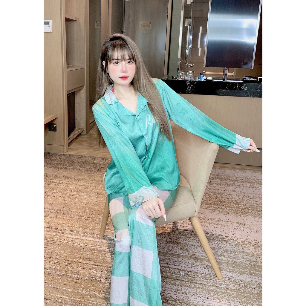 ĐỒ BỘ PYJAMA NỮ XƯỚC hoa xanh loang  - đồ bộ mặc nhà