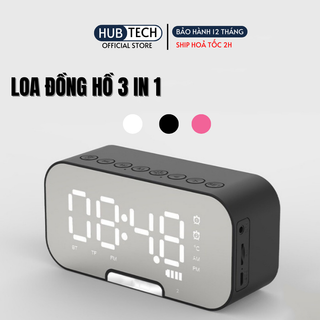 Loa bluetooth đa năng kiêm đồng hồ báo thức đài FM giá đỡ điện thoại gương màn hình led, chất loa mạnh mẽ