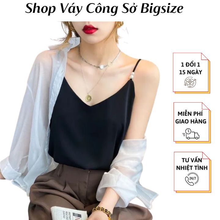 Áo lụa hai dây nữ ngọc trai mặc trong vest, blazer, Áo 2 dây lụa latin cao cấp, thoáng mát - AO0006