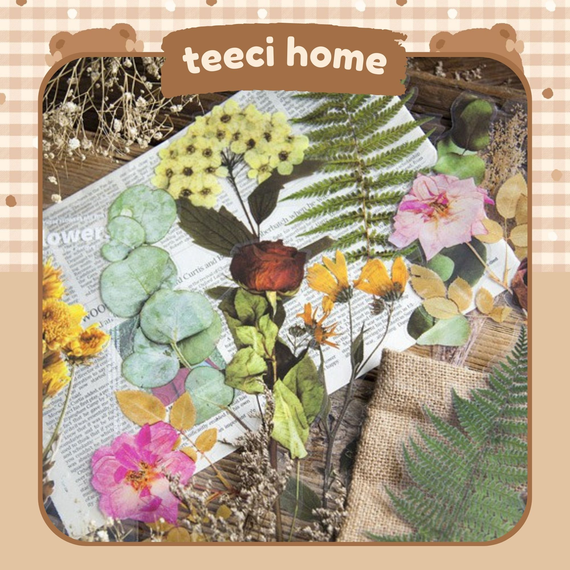 Set 6 Tấm Sticker Hình Dán Hoa Khô Trang Trí Sổ Tay Nhật Ký Điện Thoại Vở M018
