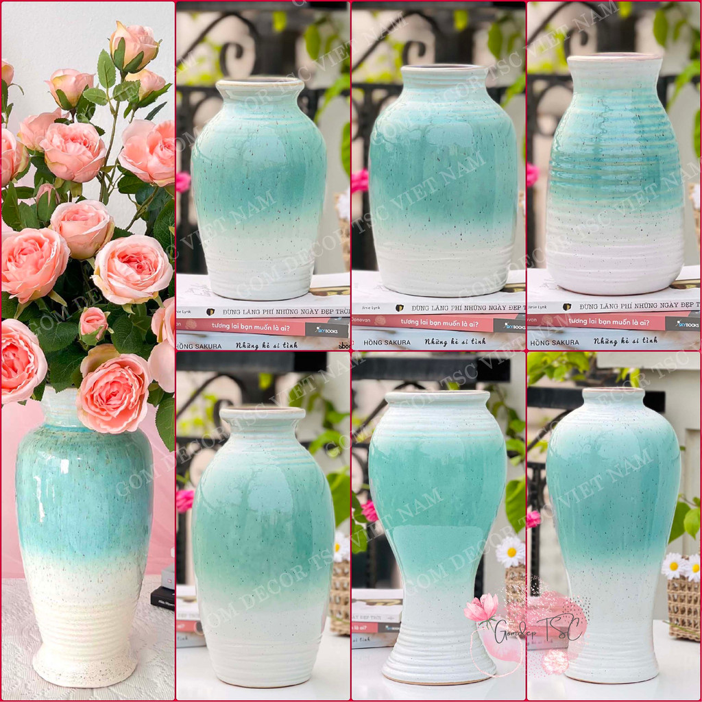 Bình hoa gốm sứ men ngọc lam cao cấp với hơn 20 mẫu lọ cắm hoa decor trang trí phòng khách, kệ, tủ, bàn làm việc