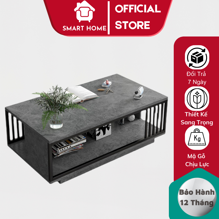 Bàn sofa phòng khách Smart Home bàn trà hình hộp chữ nhật mặt gỗ vân đá sang trọng kích thước 100*50*40cm