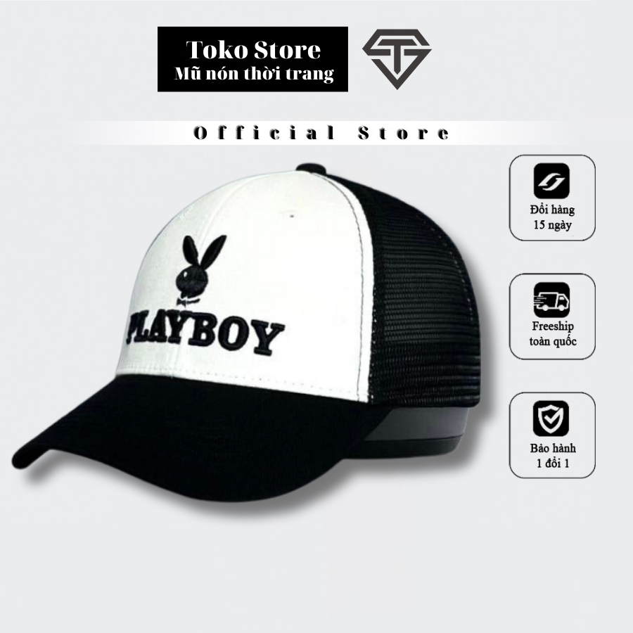Nón kết Mũ lưỡi trai mix trắng đen PlayBoy logo thêu nổi siêu HOT dành cho nam nữ Free size