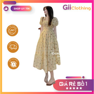 [ORDER] Váy hoa vàng tay bồng (Ảnh thật)