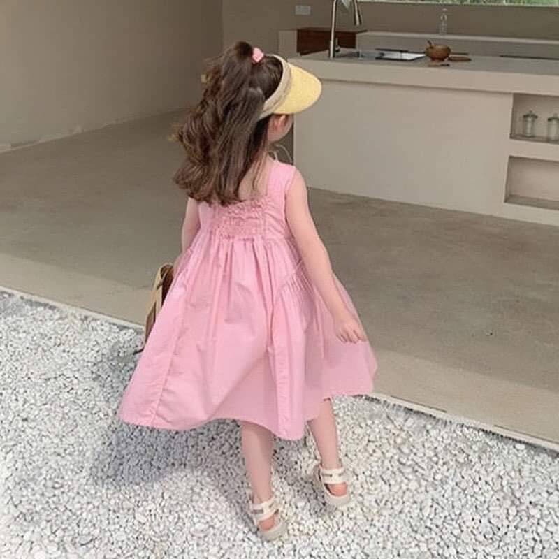 Đầm be gai sát nách cho bé hồng và xanh lá size 12-37kg