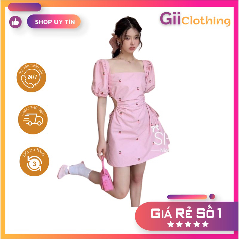 [ORDER] Váy hồng cherry khoét eo (có ảnh thật)