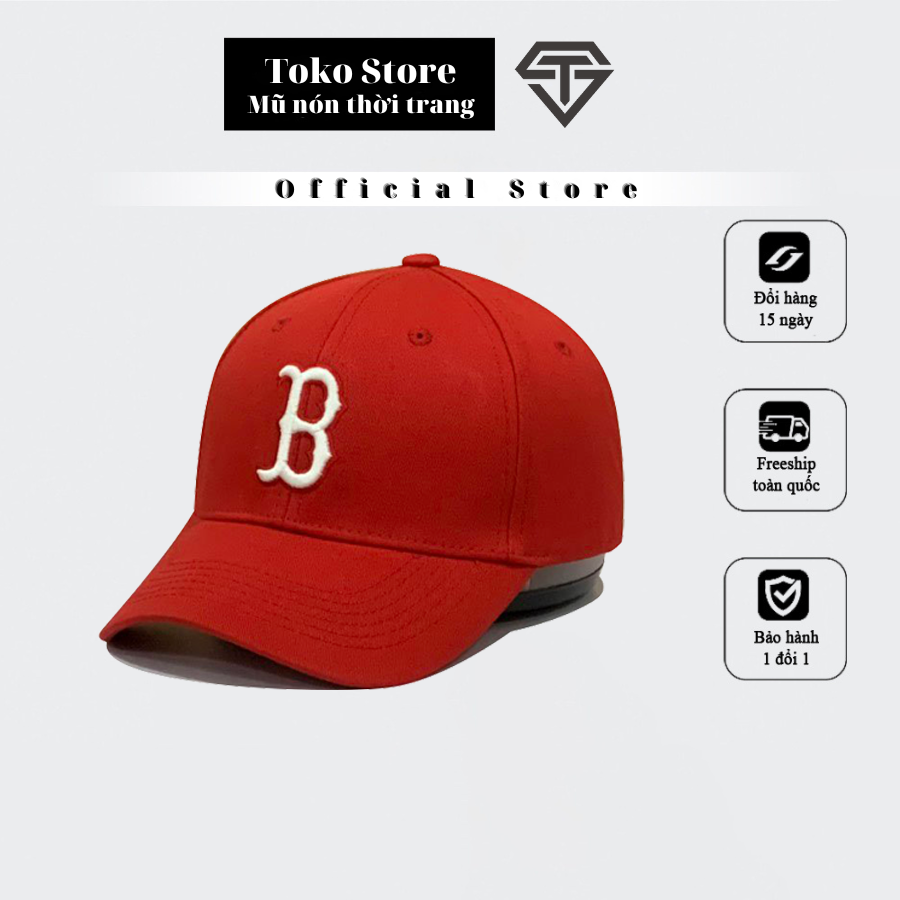 Mũ lưỡi trai Màu đỏ MLB thêu logo chữ B siêu HOT, nón kết lưỡi trai phong cách Hàn quốc logo chữ B cao cấp,hàng xuất dư.