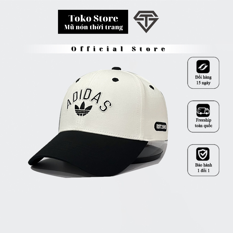 Mũ lưỡi trai, Nón kết mix trắng đen thêu Logo nổi Adidas siêu HOT, Full hộp.