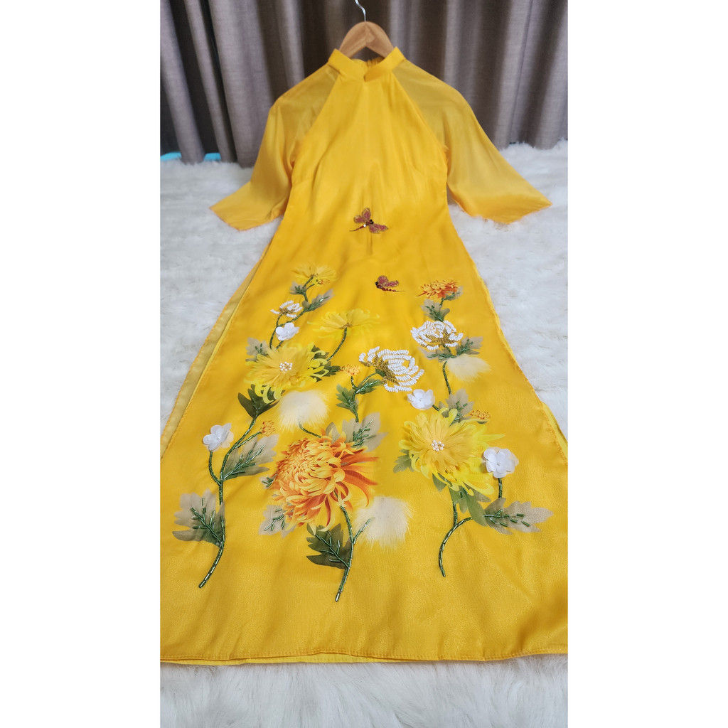 Áo dài cách tân nữ Mộc Trà các màu, 4 tà tơ ánh lót lụa, đính kết thủ công cao cấp - Mai Áo Dài