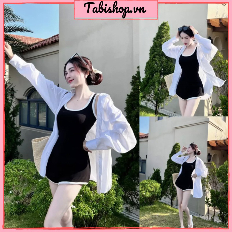 Set bộ jumsuit nữ ba lỗ form ngắn kèm áo khoác sơ mi TABISHOP Set đồ nữ đơn giản đi biển đi chơi hottrend hè 2023