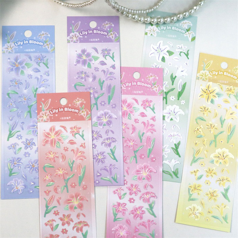 Sticker trang trí hologram hoa tulip hàn quốc sang trọng