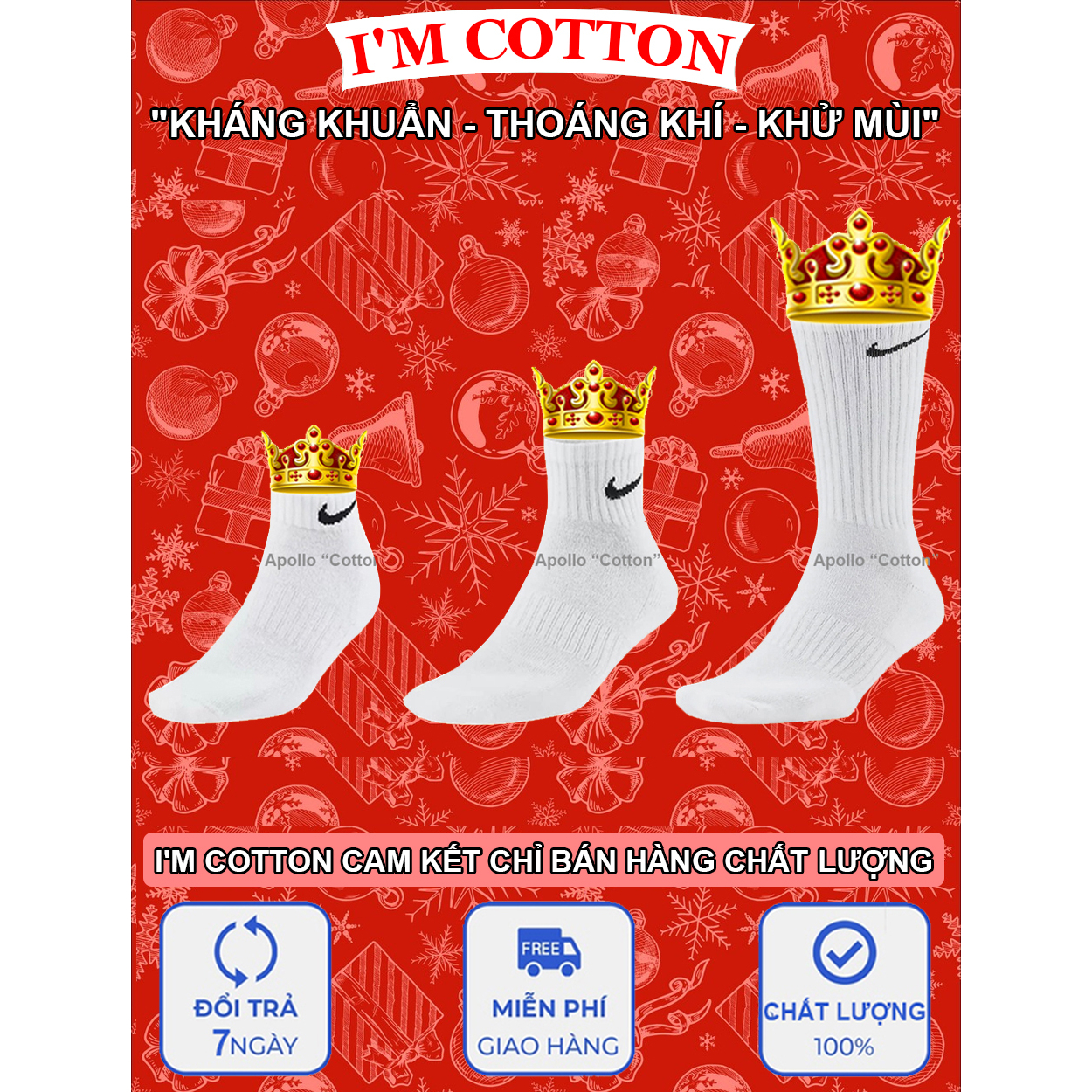 Tất Vớ Nike cổ trung, cổ cao Cotton Thoáng khí Kháng khuẩn Khử mùi hôi chân - I'm Cotton