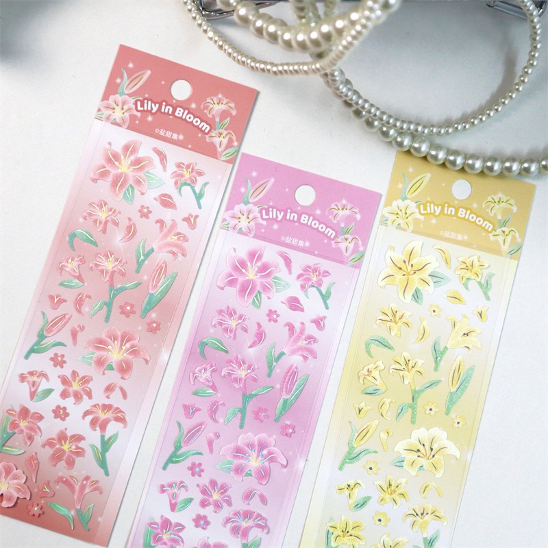 Sticker trang trí hologram hoa tulip hàn quốc sang trọng