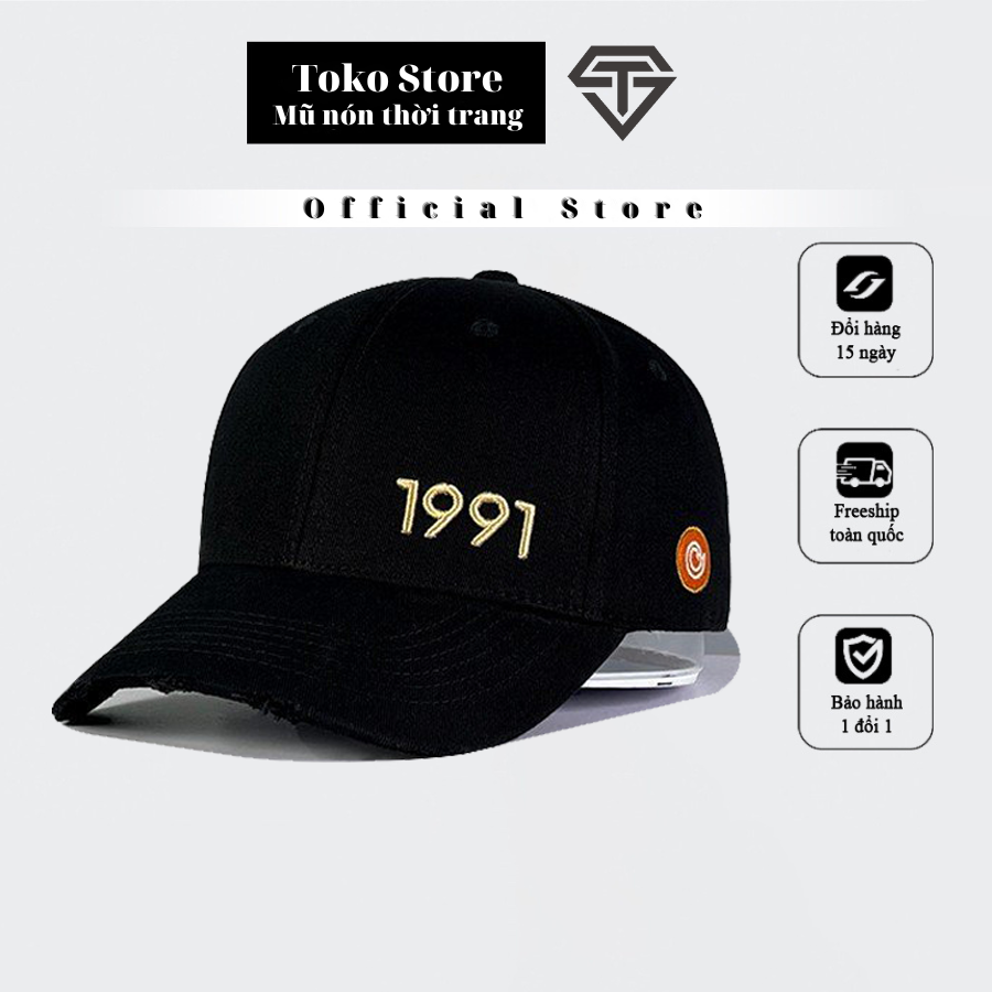 Mũ lưỡi trai, Nón kết đen thêu logo nổi năm 1991 dành cho nam nữ Free size