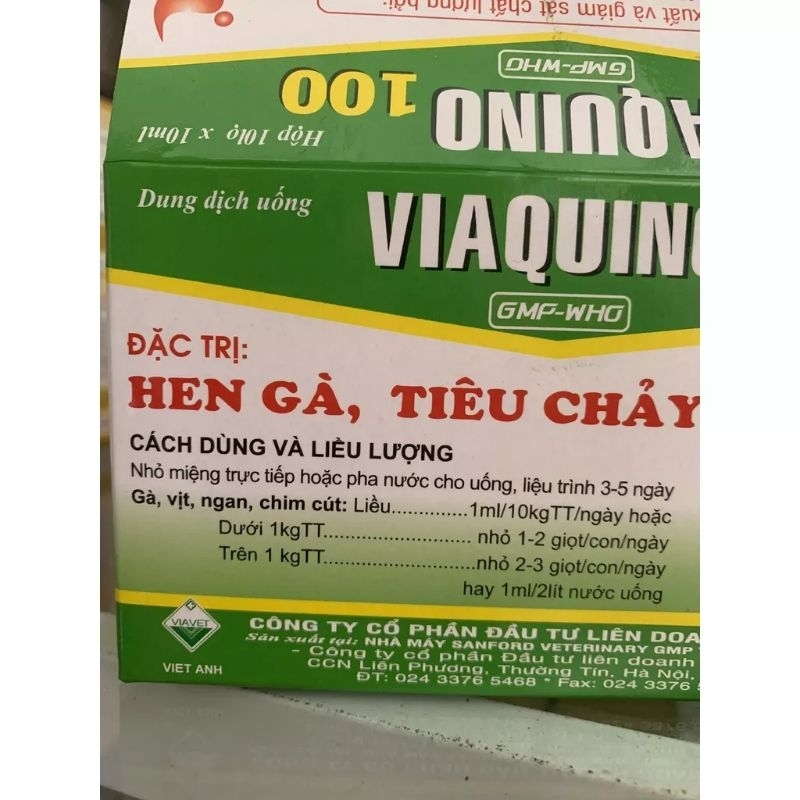 Viaquino 100 lọ 10ml Hen gà, tiêu chảy gà đá, gà chọi, chim cảnh, vịt, ngan, cút