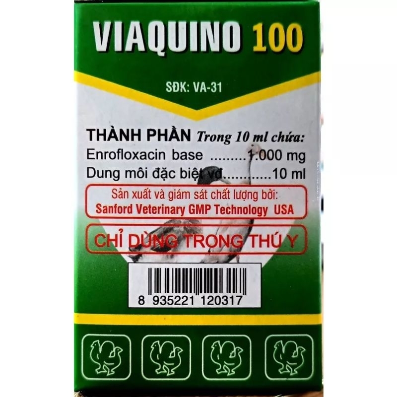 Viaquino 100 lọ 10ml Hen gà, tiêu chảy gà đá, gà chọi, chim cảnh, vịt, ngan, cút