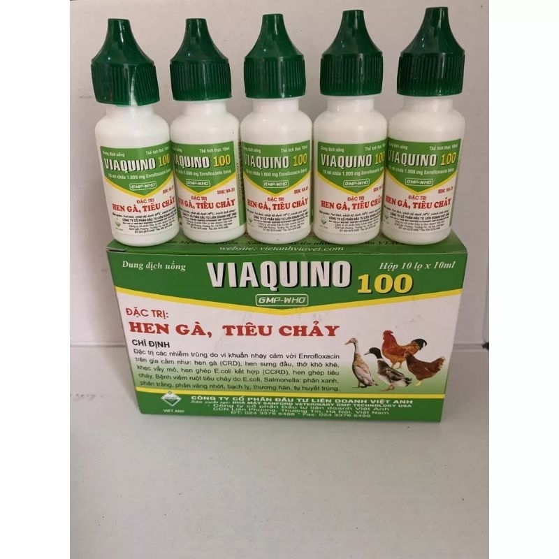 Viaquino 100 lọ 10ml Hen gà, tiêu chảy gà đá, gà chọi, chim cảnh, vịt, ngan, cút