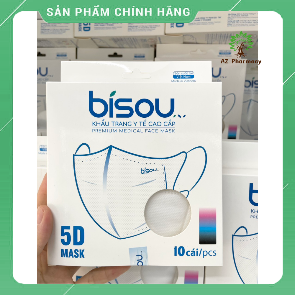 Khẩu trang Bisou 5D chính hãng người lớn đeo ôm mặt, thoải mái, không đau tai hộp 10 cái