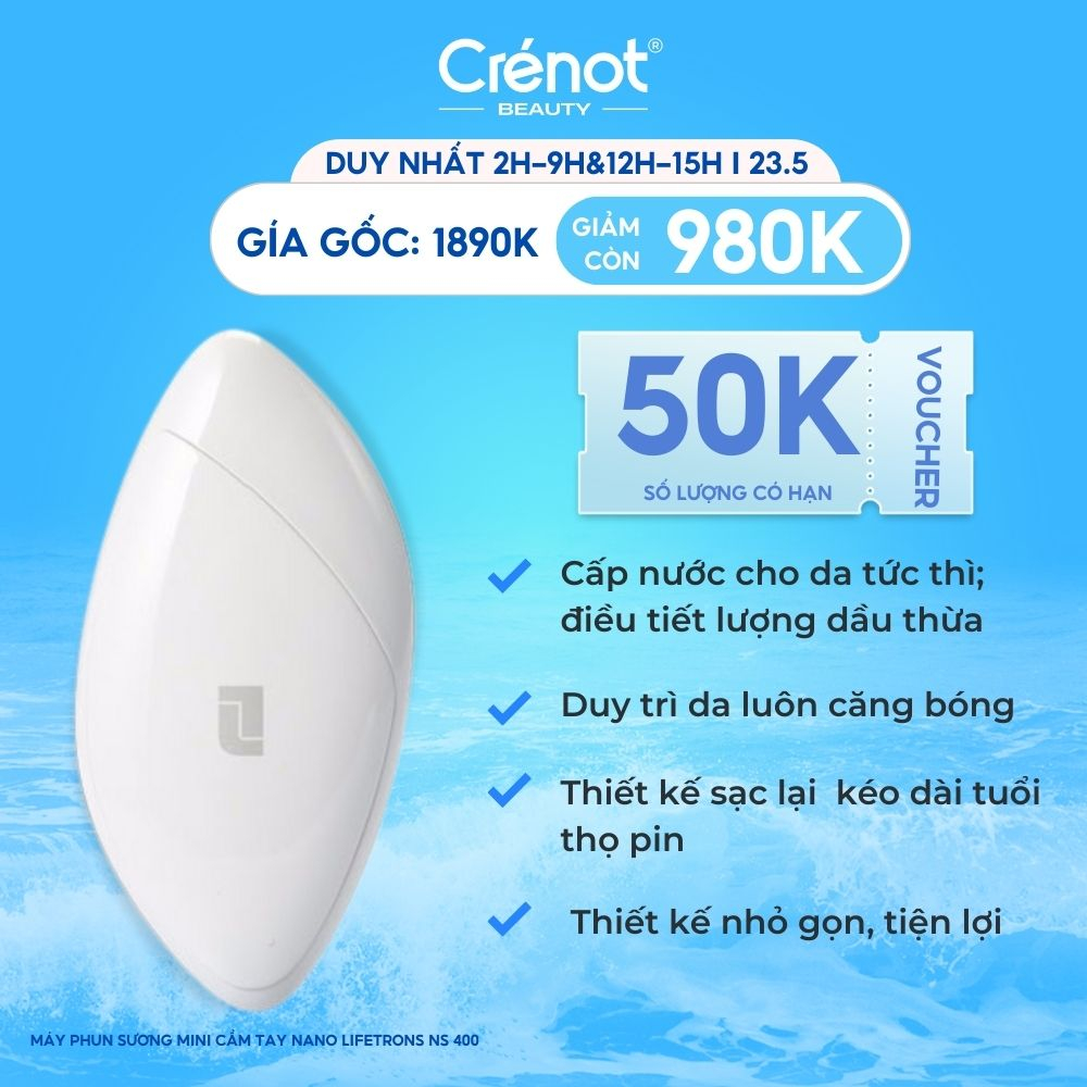 Máy phun sương mini cầm tay Nano LIFETRONS NS 400 tạo ẩm dưỡng da cấp nước tức thì giúp da mặt căng bóng mịn màng SIMI