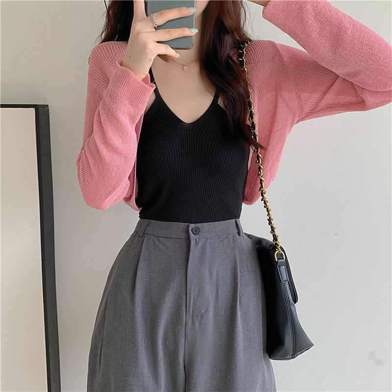 Áo Khoác Len Choàng Mỏng Croptop, Khoác Cardigan Không Khuy Tay Dài | Bé Tiu Clothing | BigBuy360 - bigbuy360.vn