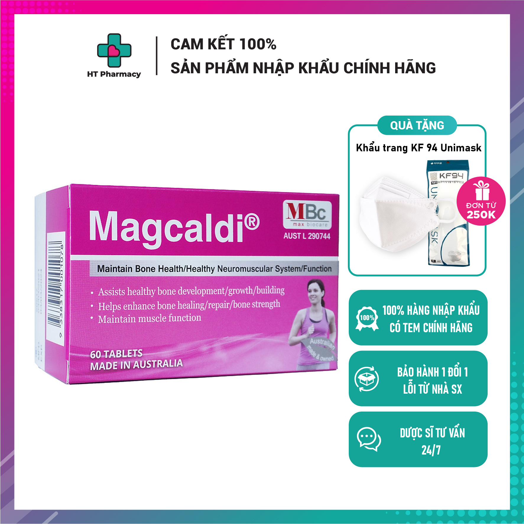 Magcaldi - Bổ sung canxi, magie, vitamin D3 date mới nhất (hộp 60 viên)