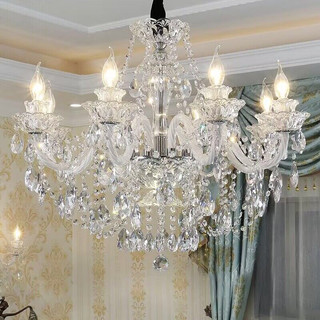 Đèn chùm nến pha lê 15 tay phong cách hiện đại trang trí phòng khách sang trọng tặng kèm bóng Led
