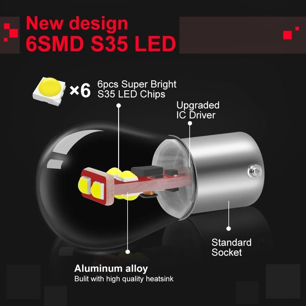 1 Chiếc P21W 1156 BA15S BAU15S 1157 BAY15D đèn phanh ô tô, đèn hậu, đèn lùi 12V siêu sáng 6smd 3030