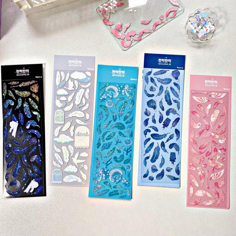 Sticker trang trí họa tiết lông vũ hologram hàn quốc các loại giá rẻ