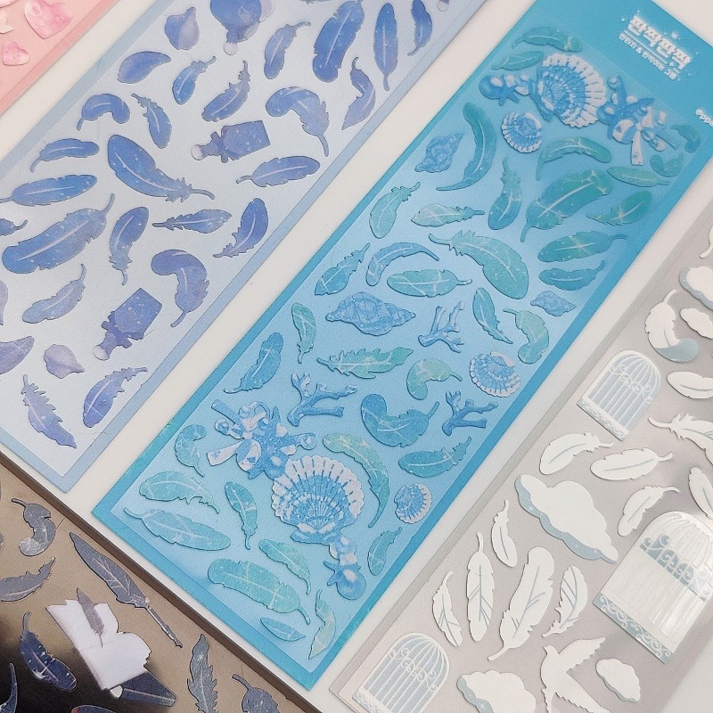 Sticker trang trí họa tiết lông vũ hologram hàn quốc các loại giá rẻ
