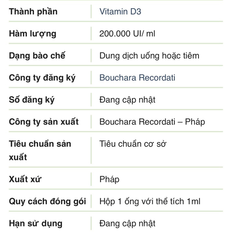Vitamin D3 BON 200.000 UI, Chống Còi Xương, Giúp Hấp Thụ Canxi Vào Xương, Bổ Sung Canxi Cho Bé, Loại 6 Tháng Dùng 1 Lần