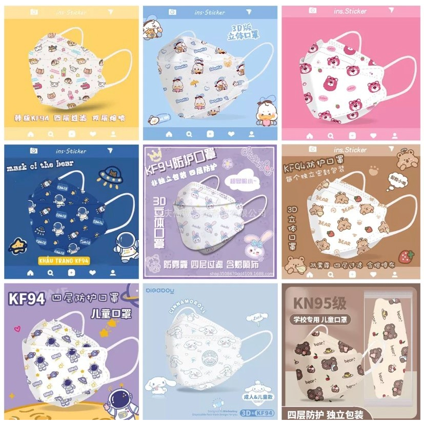 KHẨU TRANG KF94 Taki 4 Lớp Người lớn in hoạ tiết gấu dâu Lotso thỏ