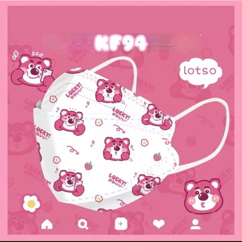 KHẨU TRANG KF94 Taki 4 Lớp Người lớn in hoạ tiết gấu dâu Lotso thỏ