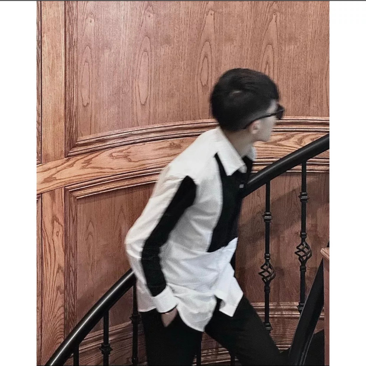 Áo Sơ Mi Phối Đen Trắng Dài Tay Cổ Cứng Vải Cotton Lụa Cao Cấp | BigBuy360 - bigbuy360.vn