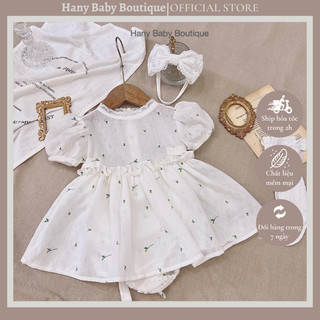 [Hany Baby] Váy Trắng Thô Boi In Hoa Có Đũng