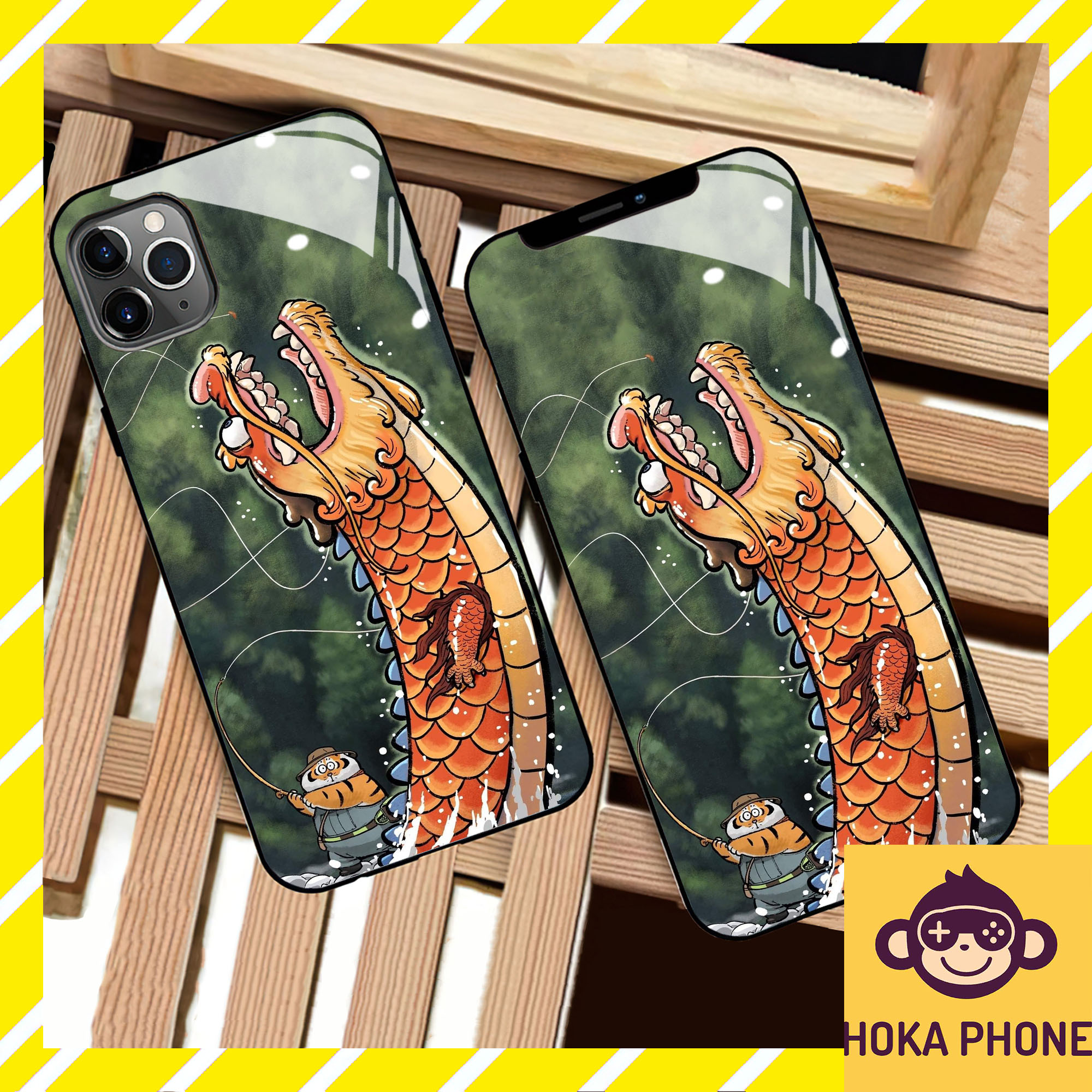 Ốp iphone kính cường lực hình nền rồng châu á tuyệt đẹp cho IP 6 7 8 plus/ X Xs max/ 11 12 13 14 pro max