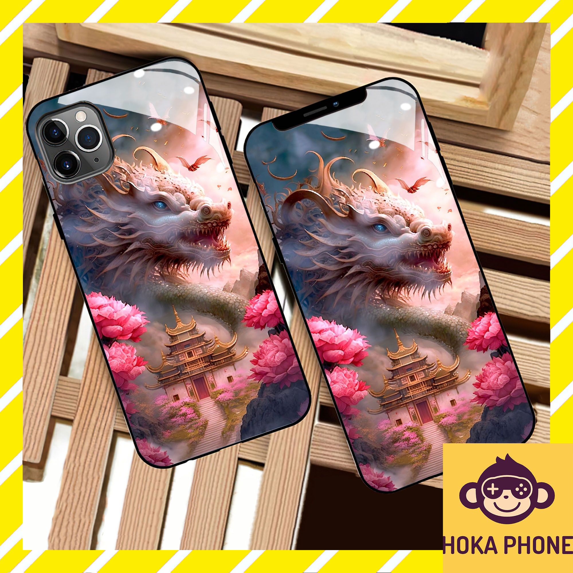 Ốp iphone kính cường lực hình cách điệu rồng cho IP 6 7 8 plus/ X Xs max/ 11 12 13 14 pro max