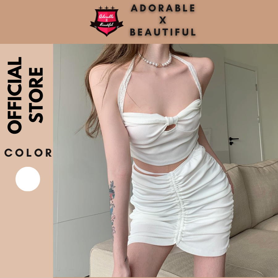 Set Áo Và Chân Váy, Áo Trắng Cúp Ngực Ren, Chân Váy Dây Rút Phong Cách Ulzzang [AdorablexBeautiful]