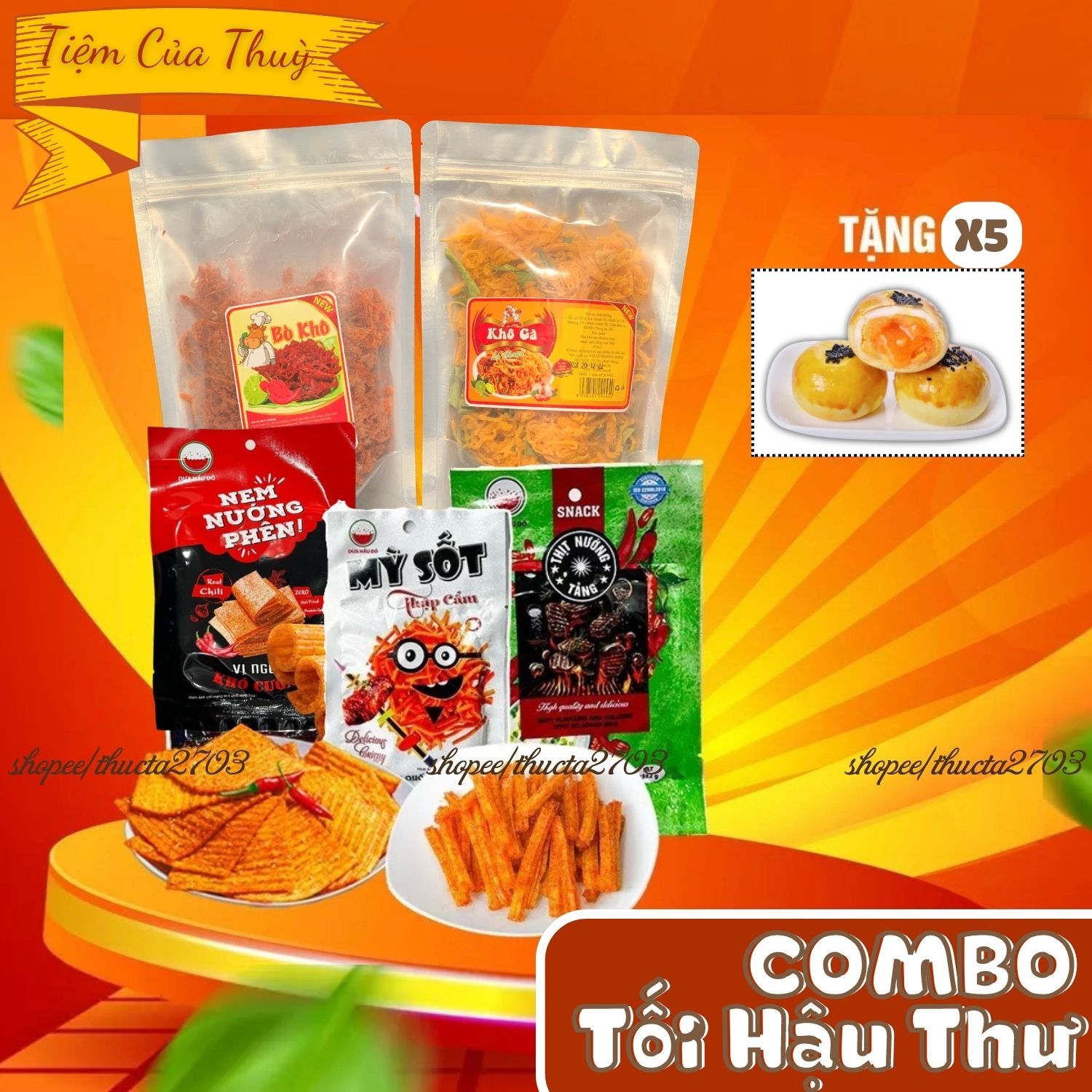 Combo TỐI HẬU THƯ : Khô Gà, Khô Bò, 10 Thịt Nướng Tảng, 10 Mì Sốt, 10 Nem Nướng Phên ,5 Bánh Trứng Chảy Bà Tuyết Diamond