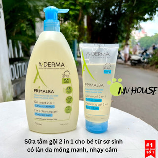 Sữa tắm gội cho bé sơ sinh Aderma Primalba baby 2in1, gel tắm A-derma da nhạy cảm, body wash dưỡng da, cấp ẩm, cấp nước