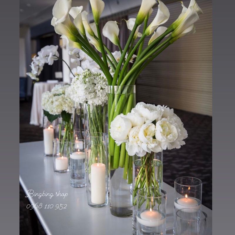 Lọ thuỷ tinh tròn cao trang trí tiệc, event trong suốt