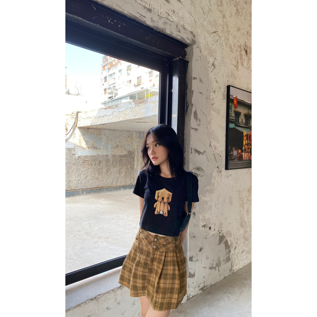 YU CHERRY | Áo thun nữ croptop cotton 4 chiều tay ngắn Earth Elemental Print Tee YP005