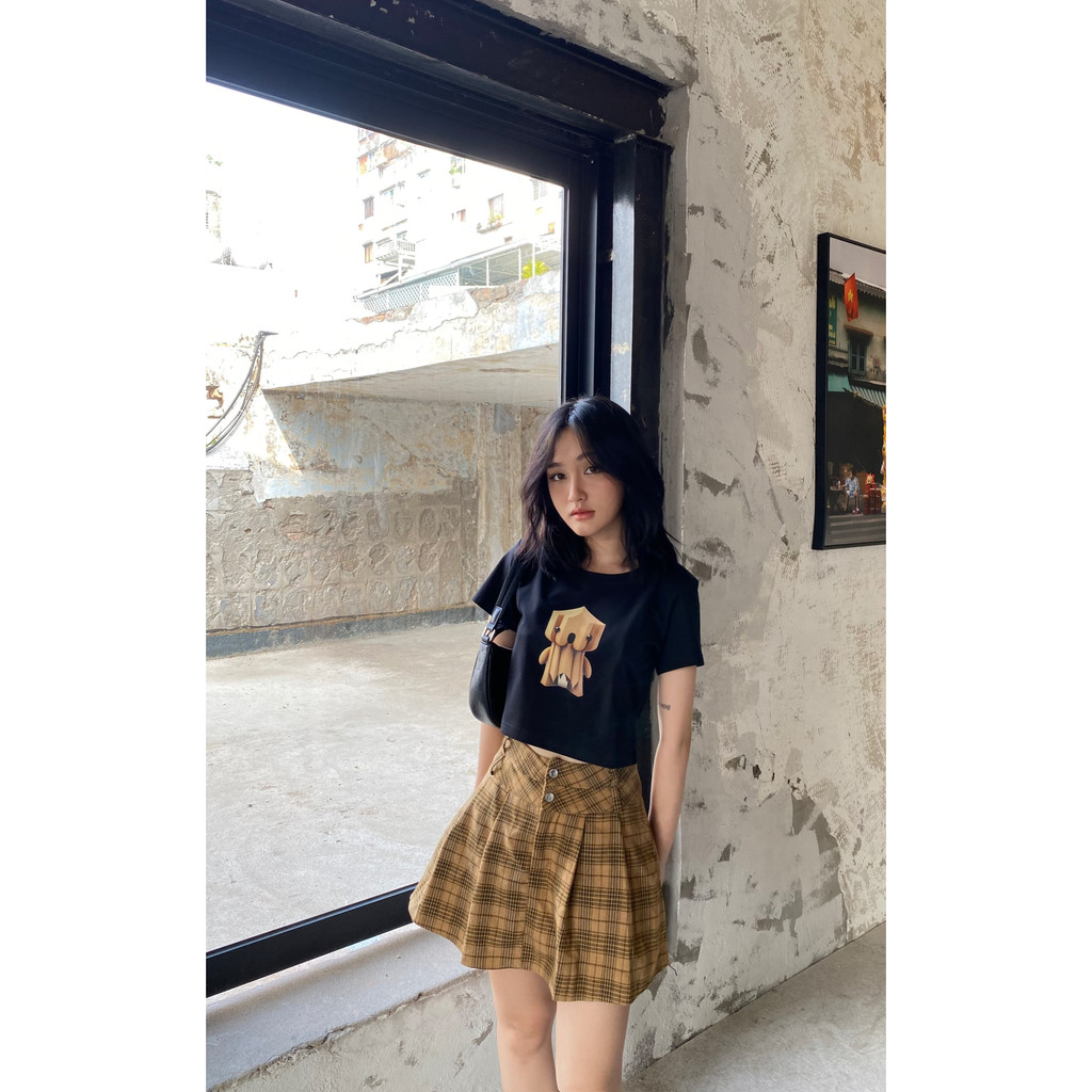 YU CHERRY | Áo thun nữ croptop cotton 4 chiều tay ngắn Earth Elemental Print Tee YP005