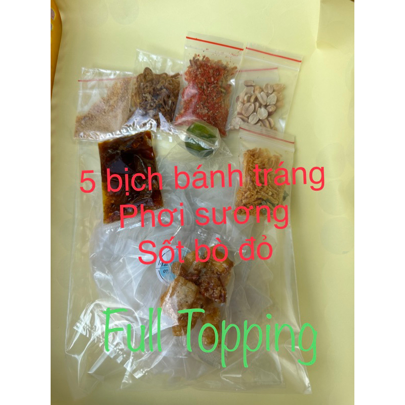 Bánh Tráng Phơi sương Tóp Mỡ Sốt Bò đỏ fulltopping combo
