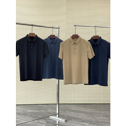 Áo phông cổ sơ mi thời trang thiết kế cao cấp họa tiết kẻ sọc kết hợp logo thêu tay tinh tế